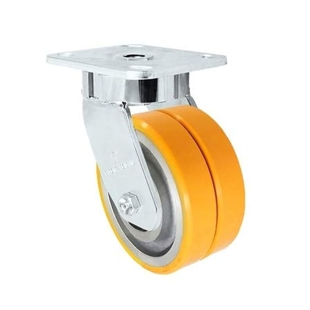 Casterhq 5"x2" Dual Wheel Swivel Caster, Polyurethane on Aluminum, Maintena C47CS520DUA63MDW-03